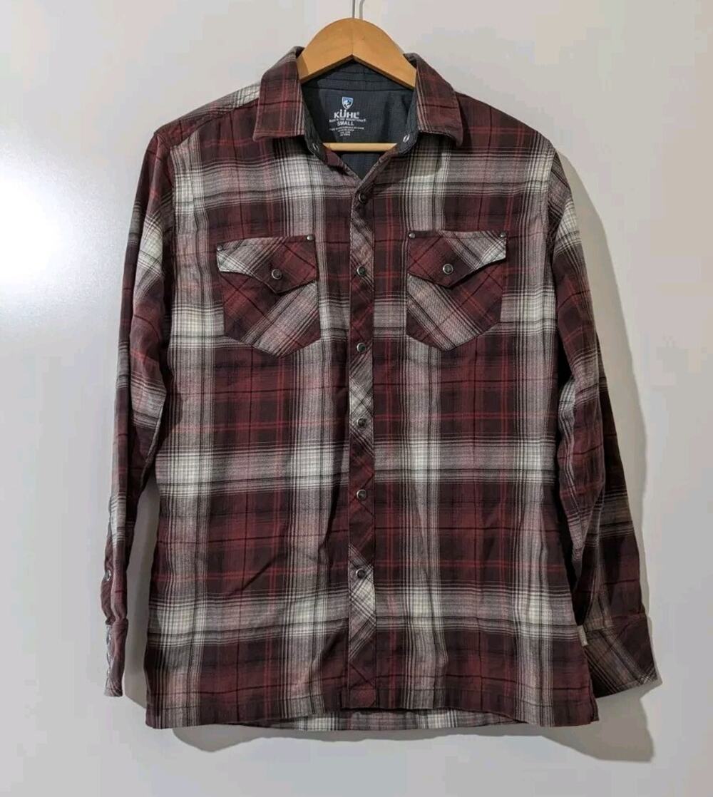 Kuhl Mens Shirt Small Lowdown Flannel Plaid Pearl Snap Long Sleeve Outdoor J